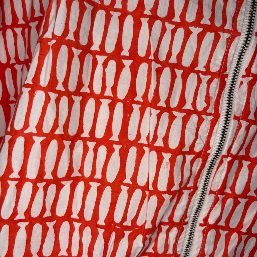 MIRTH Handmade Block Print Top Womens L Red White Excellent Fish Pattern - Picture 6 of 10